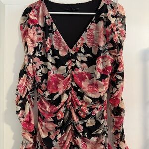 WHBM Y2K Floral Blouse Semi-Sheer Lined Coquette V-Neck Whimsigoth Size L